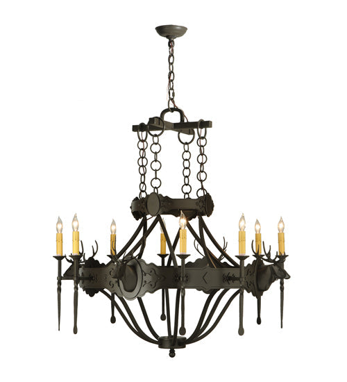 40" Stag 8 Light Chandelier detail view