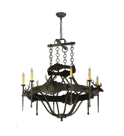 40" Stag 8 Light Chandelier detail view