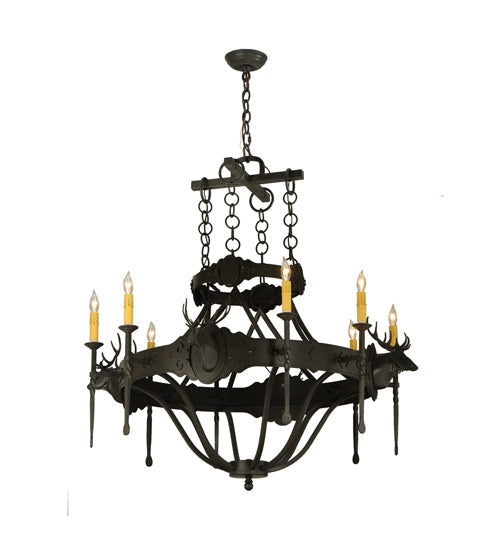 40" Stag 8 Light Chandelier detail view