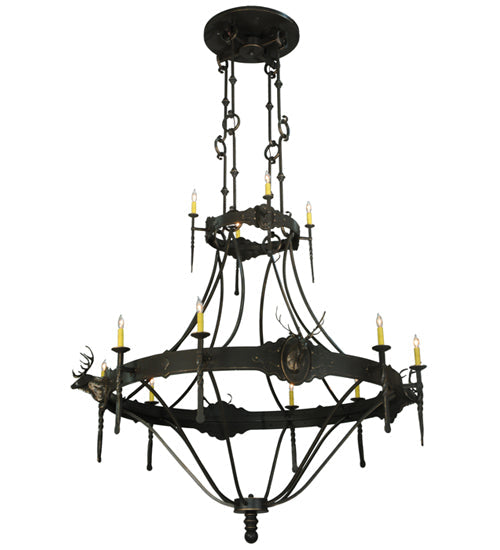 66.5" Stag 12 Light Two Tier Chandelier detail view