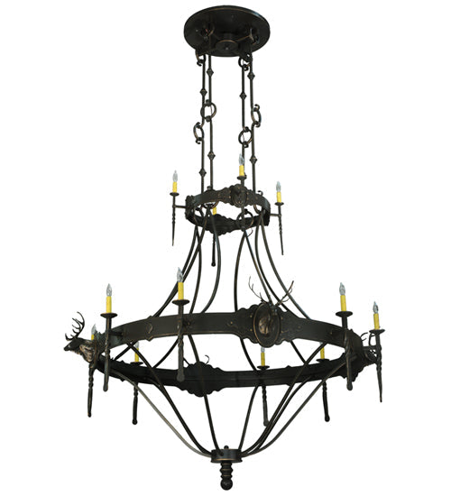 66.5" Stag 12 Light Two Tier Chandelier detail view