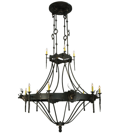 66.5" Stag 12 Light Two Tier Chandelier detail view