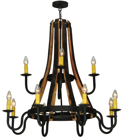 44" Barrel Stave Madera 12 Light Two Tier Chandelier detail view