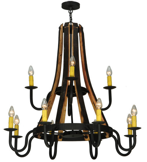 44" Barrel Stave Madera 12 Light Two Tier Chandelier detail view