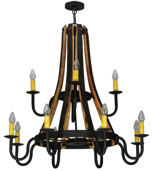 44" Barrel Stave Madera 12 Light Two Tier Chandelier detail view