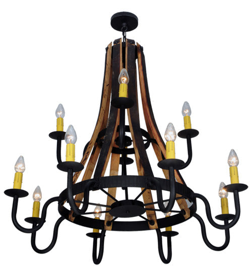 44" Barrel Stave Madera 12 Light Two Tier Chandelier detail view