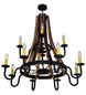 44" Barrel Stave Madera 12 Light Two Tier Chandelier detail view