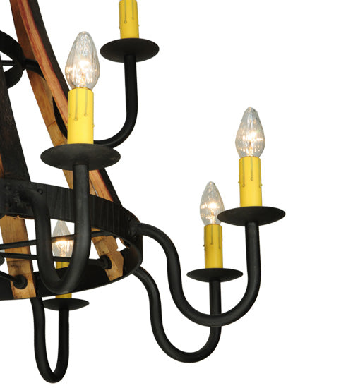 44" Barrel Stave Madera 12 Light Two Tier Chandelier detail view