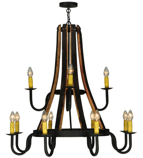 44" Barrel Stave Madera 12 Light Two Tier Chandelier detail view