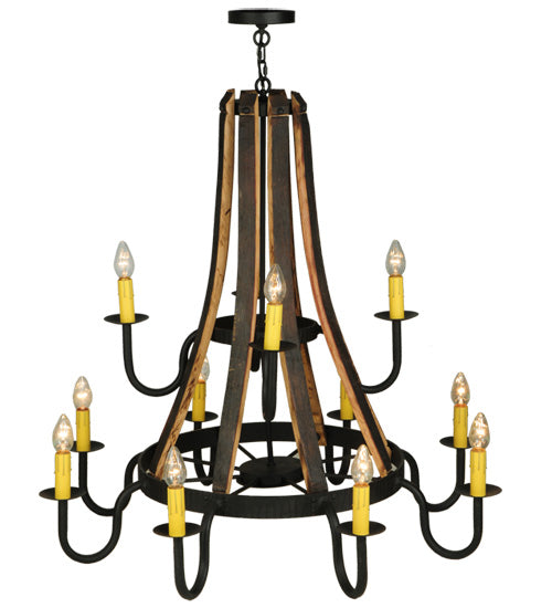 44" Barrel Stave Madera 12 Light Two Tier Chandelier detail view