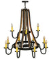 44" Barrel Stave Madera 12 Light Two Tier Chandelier detail view