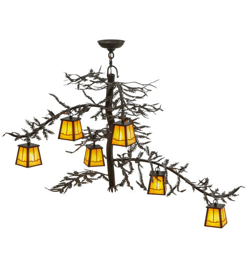 45" Pine Branch Valley View 6 Light Chandelier detail view