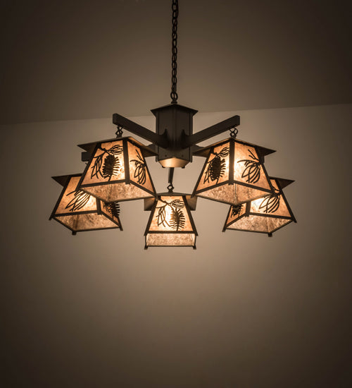 40" Scotch Pine 5 Light Chandelier detail view