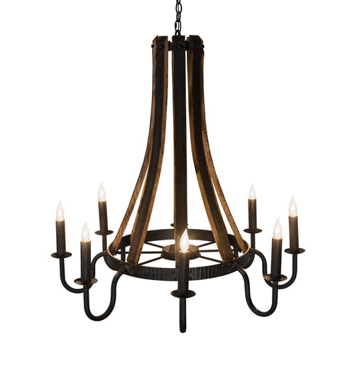 43" Barrel Stave Madera 8 Light Chandelier detail view