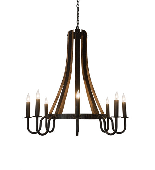 43" Barrel Stave Madera 8 Light Chandelier detail view