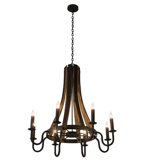 43" Barrel Stave Madera 8 Light Chandelier detail view