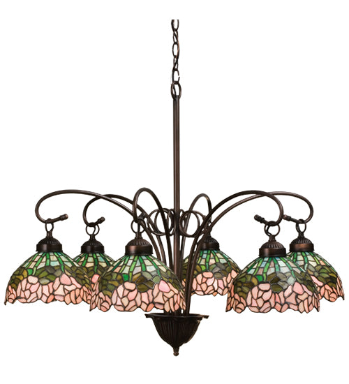31 inch Tiffany Cabbage Rose 6 Light Chandelier detail view