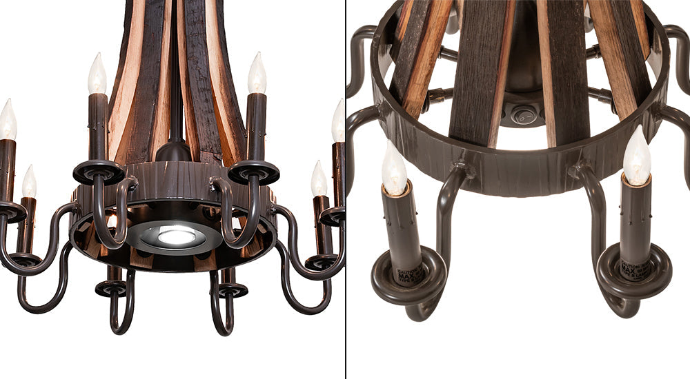 20" Barrel Stave Madera 8 Light Chandelier detail view