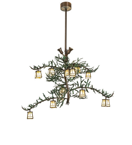 52" Pine Branch Valley View 12 Light Oblong Chandelier detail view