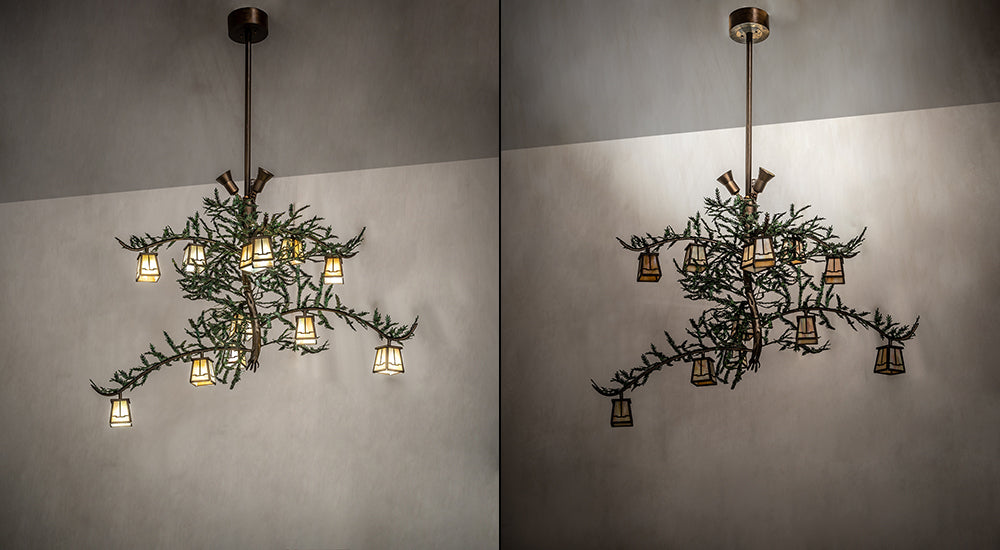 52" Pine Branch Valley View 12 Light Oblong Chandelier detail view