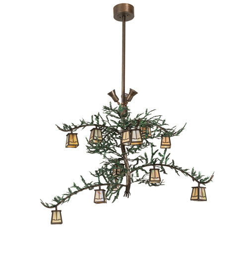 52" Pine Branch Valley View 12 Light Oblong Chandelier detail view