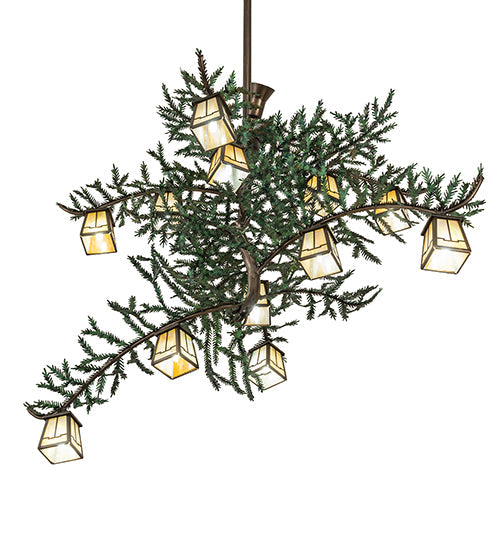 52" Pine Branch Valley View 12 Light Oblong Chandelier detail view