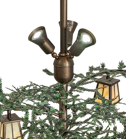 52" Pine Branch Valley View 12 Light Oblong Chandelier detail view