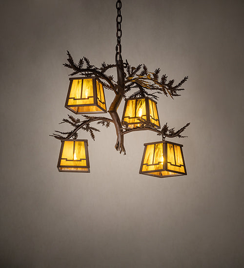 28" Pine Branch Valley View 4 Light Chandelier detail view