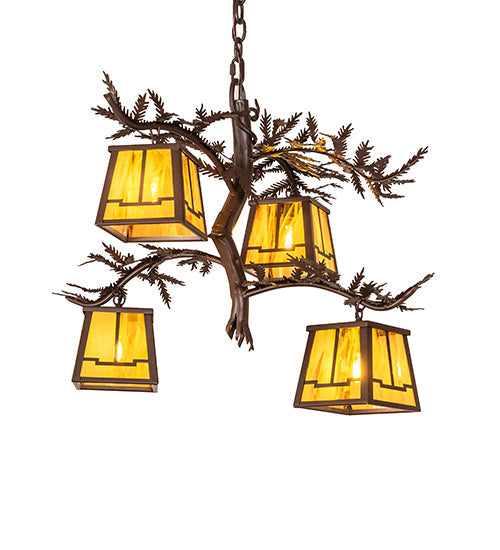 28" Pine Branch Valley View 4 Light Chandelier detail view