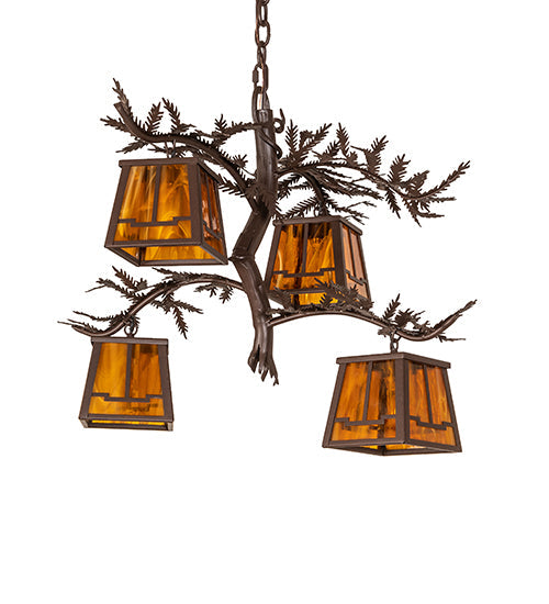 28" Pine Branch Valley View 4 Light Chandelier detail view