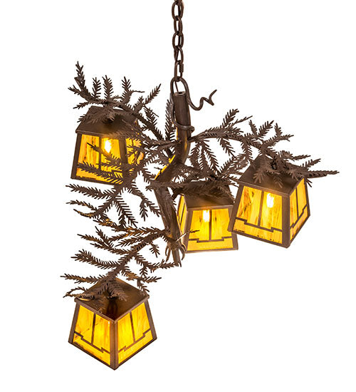 28" Pine Branch Valley View 4 Light Chandelier detail view