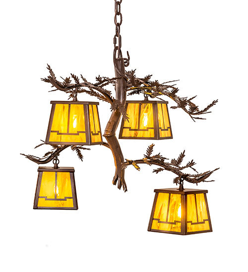 28" Pine Branch Valley View 4 Light Chandelier detail view