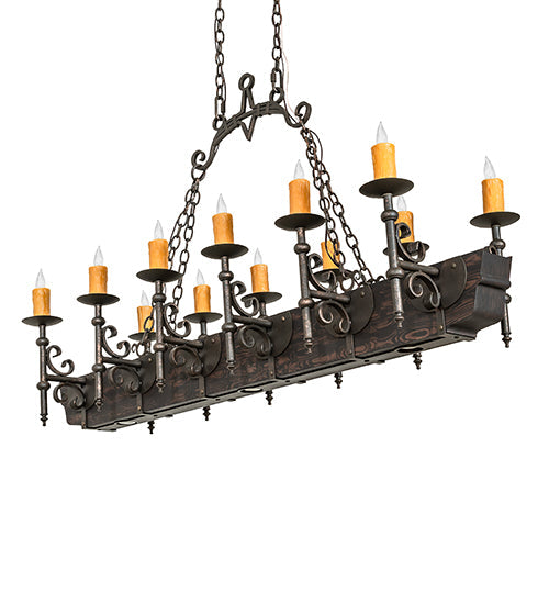 60" Tudor 12 Light Oblong Chandelier detail view