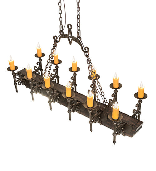 60" Tudor 12 Light Oblong Chandelier detail view