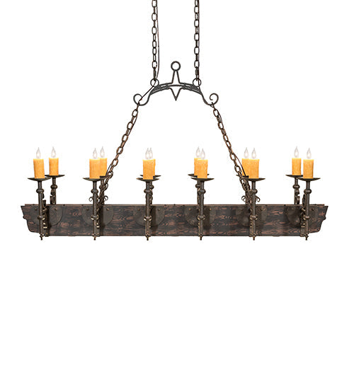 60" Tudor 12 Light Oblong Chandelier detail view