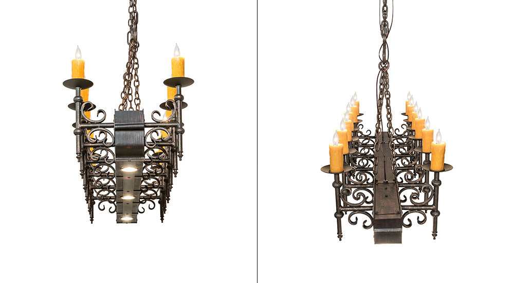 60" Tudor 12 Light Oblong Chandelier detail view