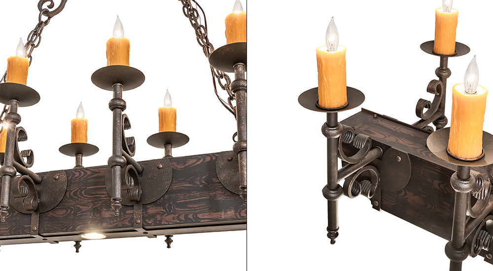 60" Tudor 12 Light Oblong Chandelier detail view