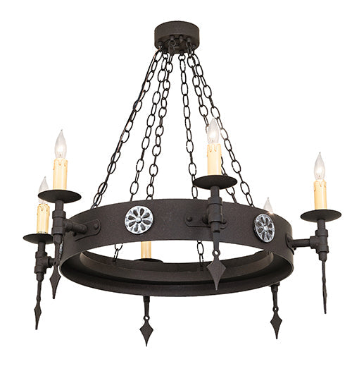 34" Warwick 6 Light Chandelier detail view