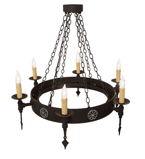 34" Warwick 6 Light Chandelier detail view