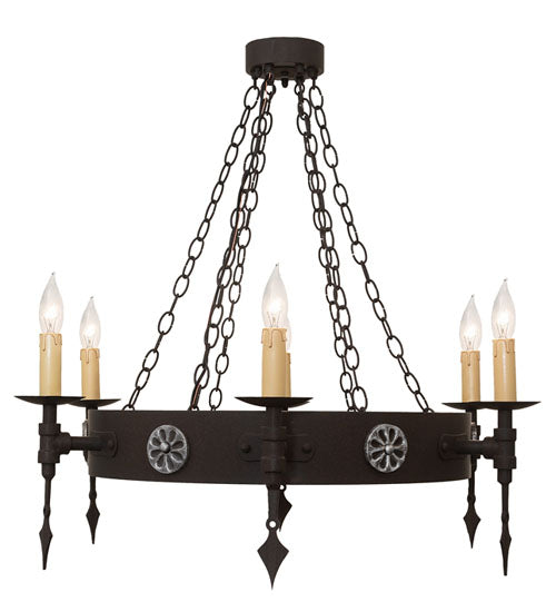 34" Warwick 6 Light Chandelier detail view