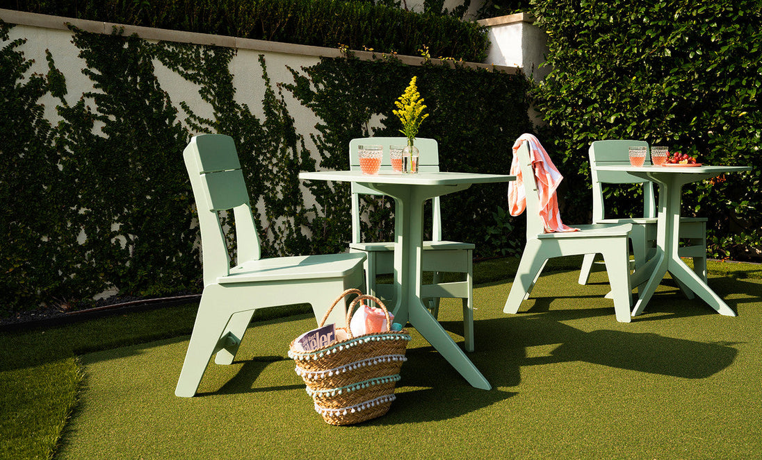 Mainstay Square Bistro Table in Sage Green resin, patio setting