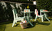 Mainstay Square Bistro Table in Sage Green resin, patio setting