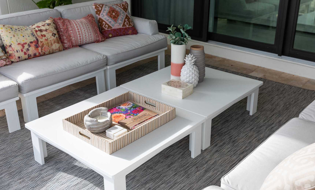Mainstay Square Coffee Table styled on a patio