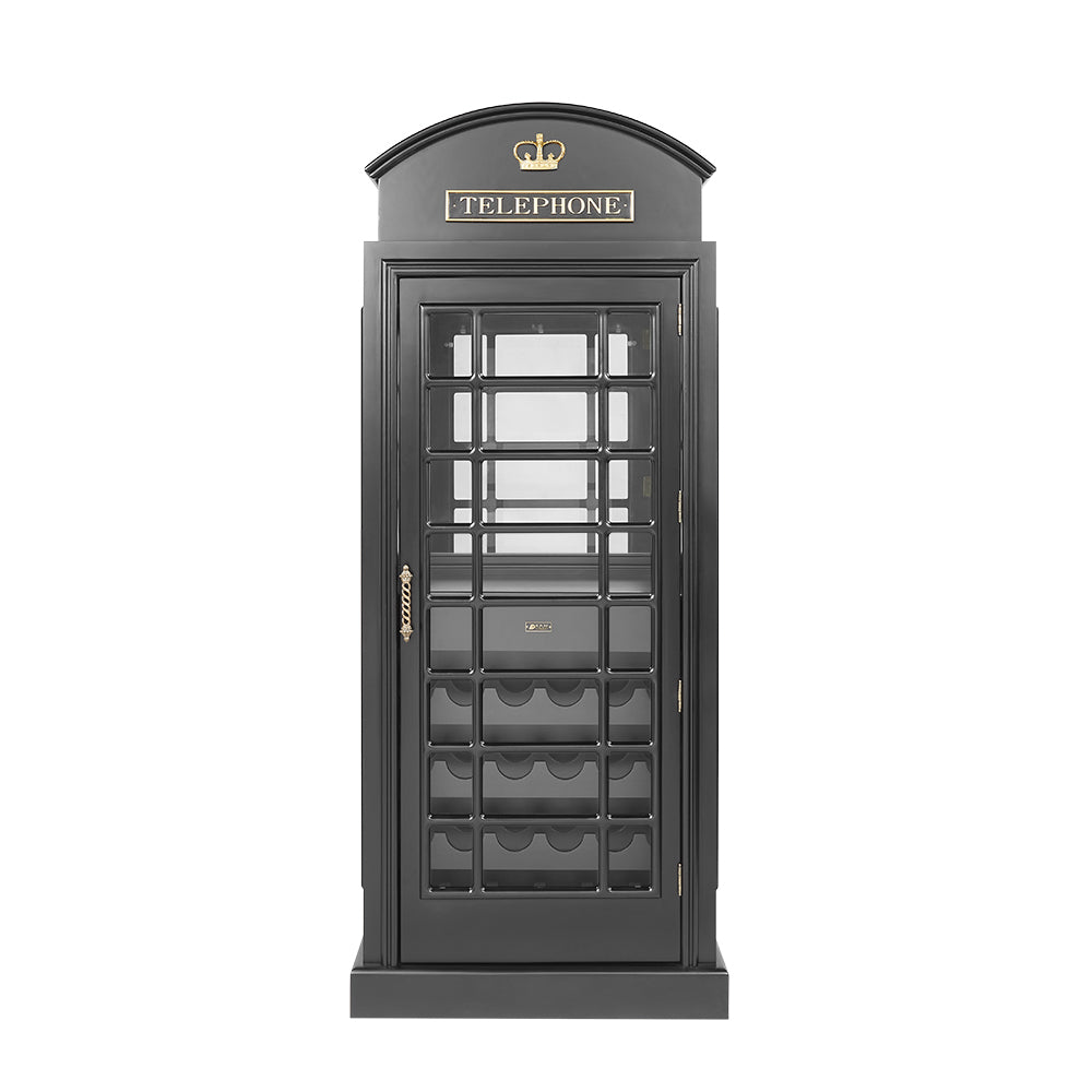 English Phone Booth Bar Cabinet - Black interior