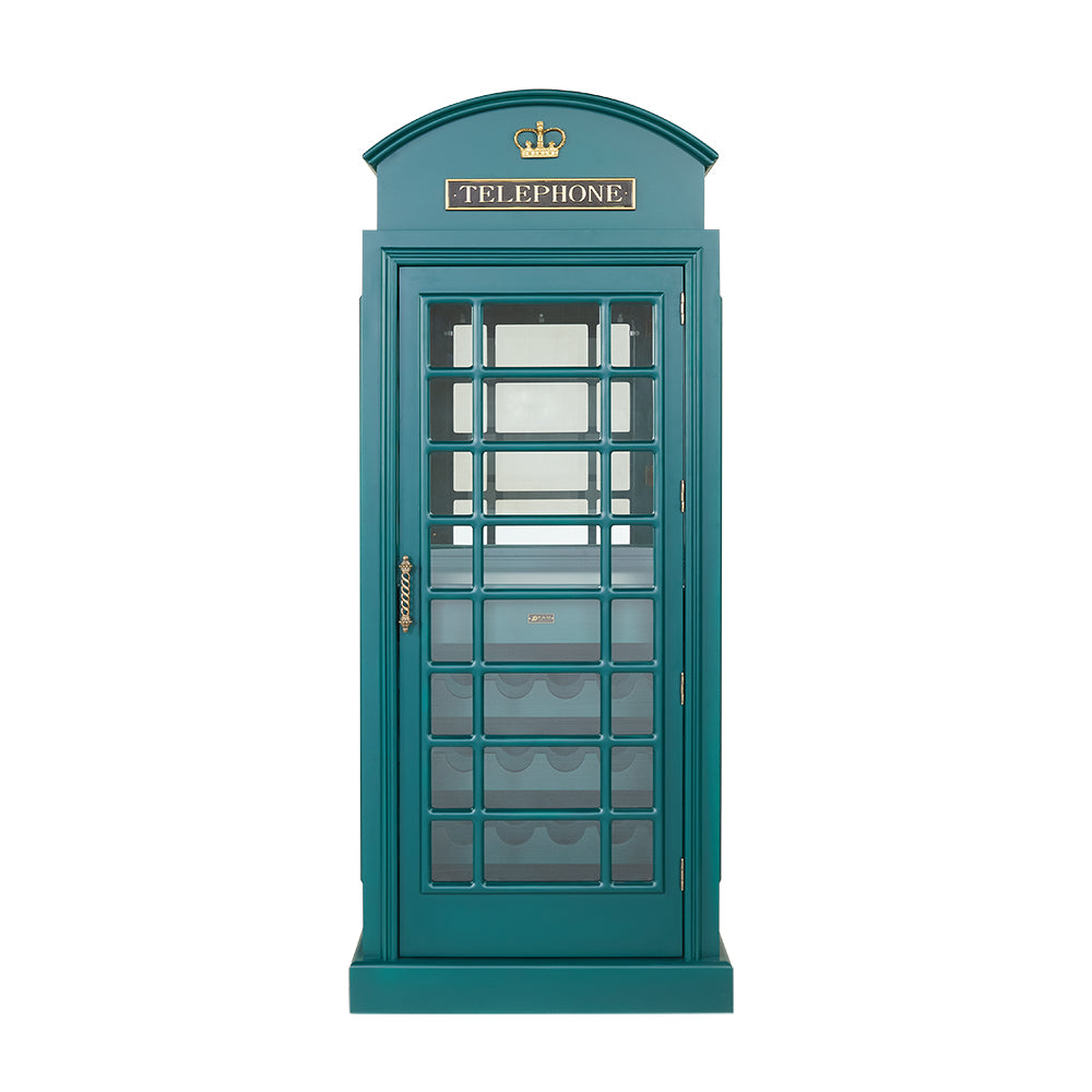 English Phone Booth Bar Cabinet - Green interior