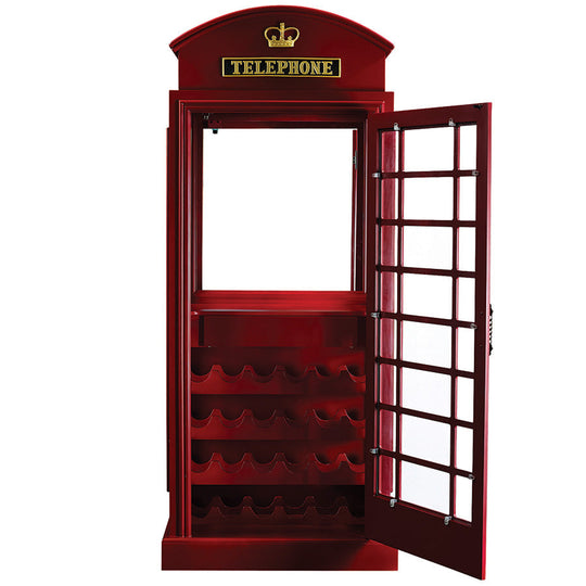 English Phone Booth Bar Cabinet - Old English Red