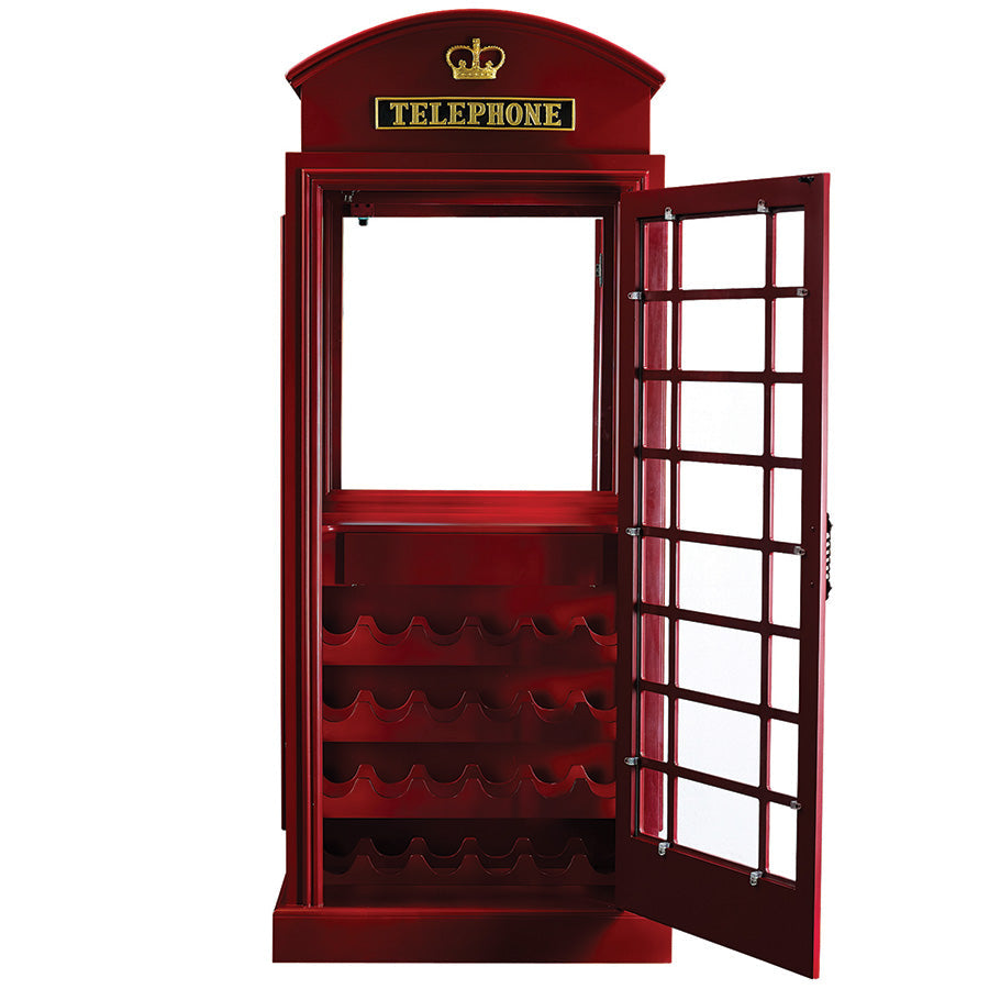 English Phone Booth Bar Cabinet - Old English Red