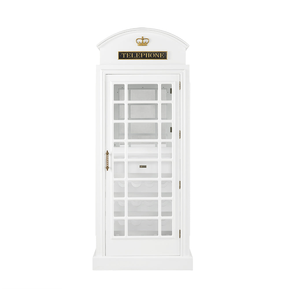 English Phone Booth Bar Cabinet - White interior