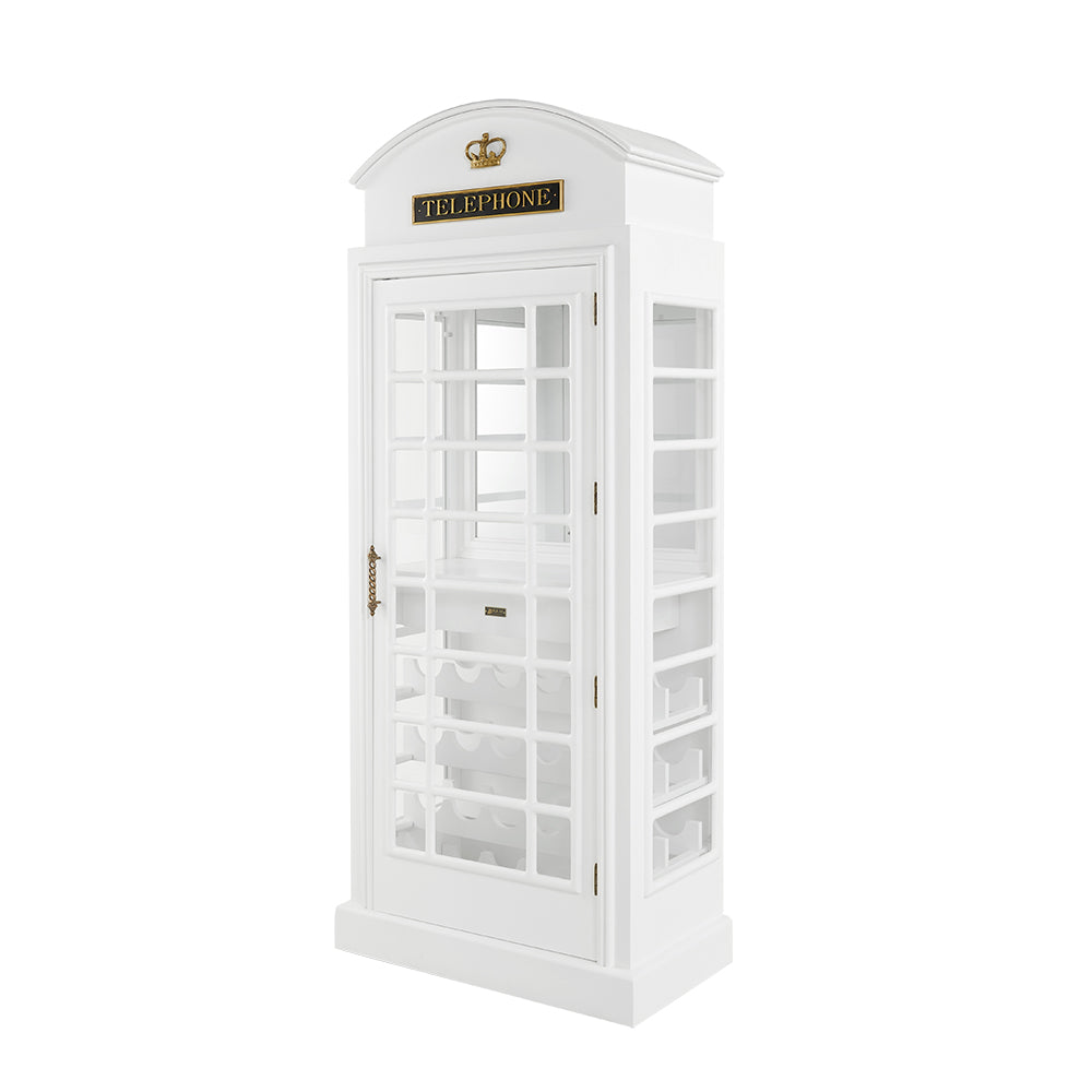 English Phone Booth Bar Cabinet - White detail