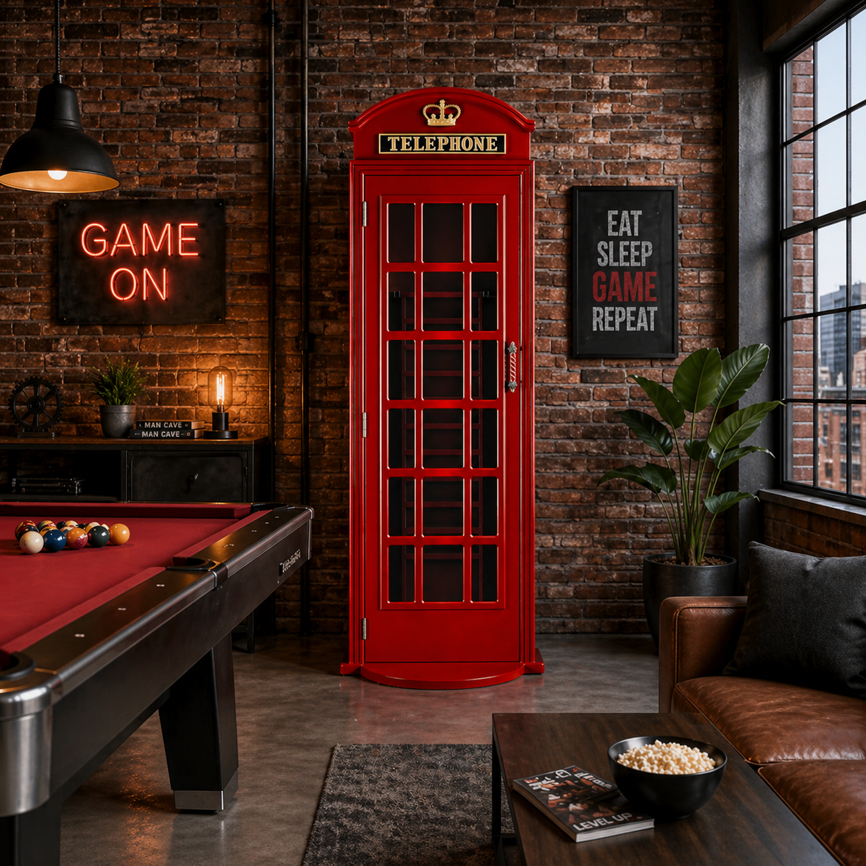 English Phone Booth Cue Holder - Red closed